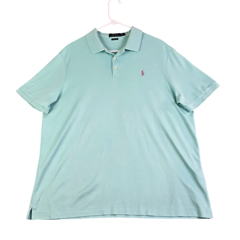 Polo Ralph Lauren Polo Shirt‎ Mens XL Mint Green Classic Fit Purple Pony Cotton